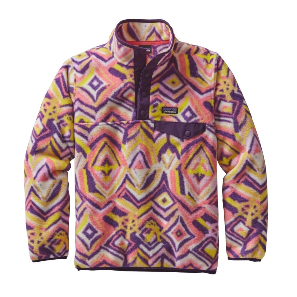 Patagonia Synchilla Snap-T Fleece Pullover Girls XXL 16-18 Pink Purple YellowDD